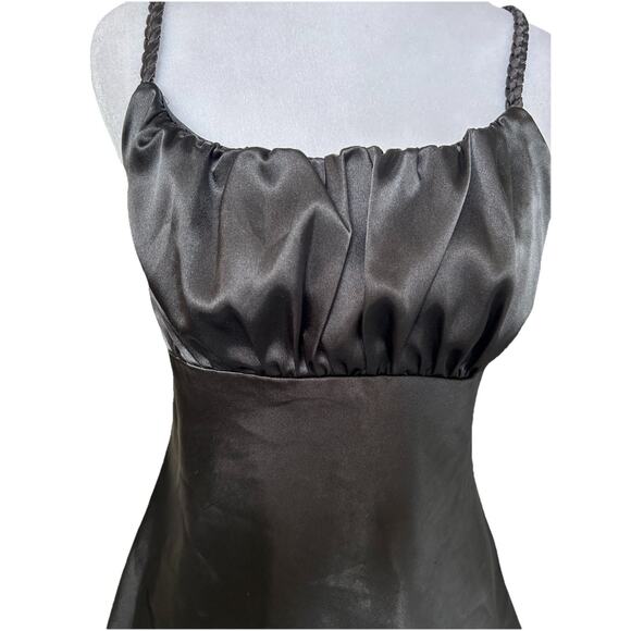 VTG A. Byer Cami Top Black Satin Ruched Camisole Tank 90s Club wear USA Y2K Med - Picture 2 of 13